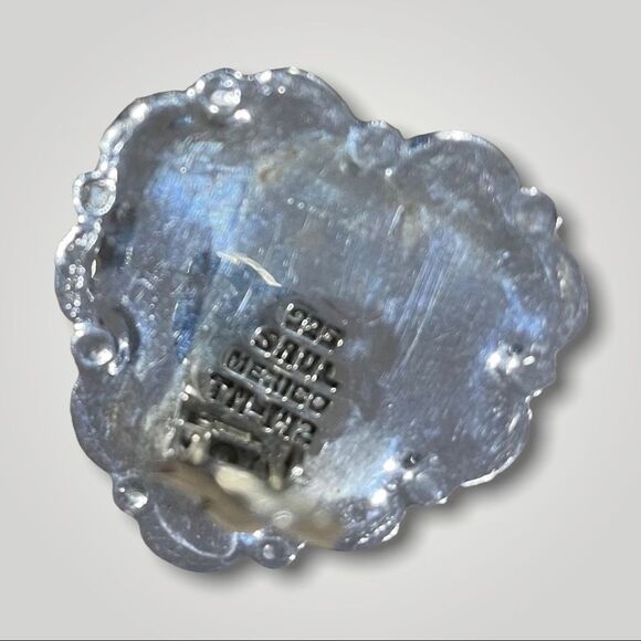 Vtg Sterling Silver 925 Signed Malachite Chunky Concho Heart Clip-on Earrings - Picture 5 of 7